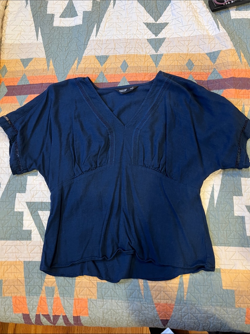 Simply Vera Vera Wang Deep Navy V-Neck Short Sleeve Blouse